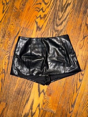 Black Faux Leather High-Waist Shorts
